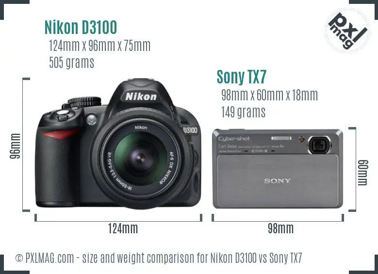 Nikon D3100 vs Sony TX7 size comparison