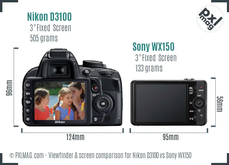 Nikon D3100 vs Sony WX150 Screen and Viewfinder comparison