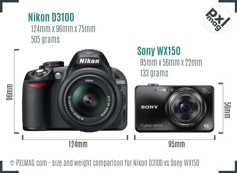 Nikon D3100 vs Sony WX150 size comparison