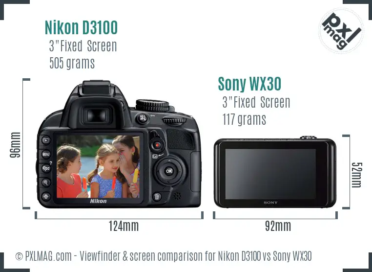 Nikon D3100 vs Sony WX30 Screen and Viewfinder comparison
