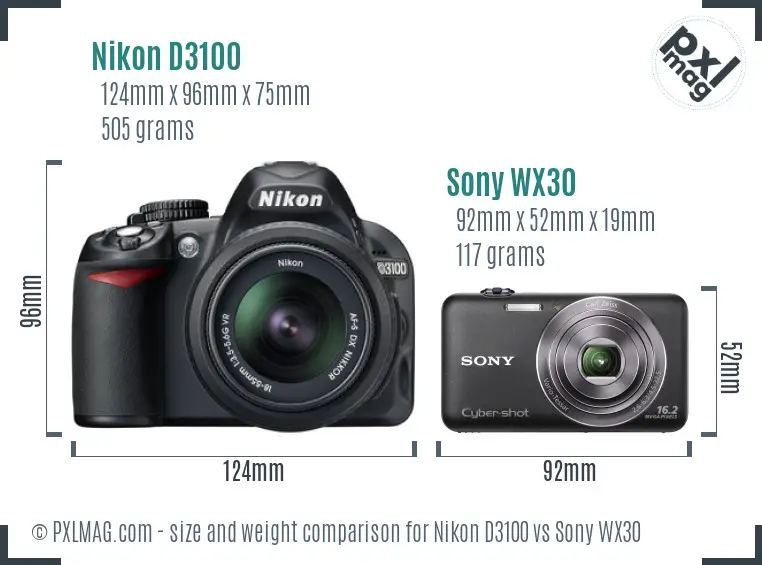 Nikon D3100 vs Sony WX30 size comparison