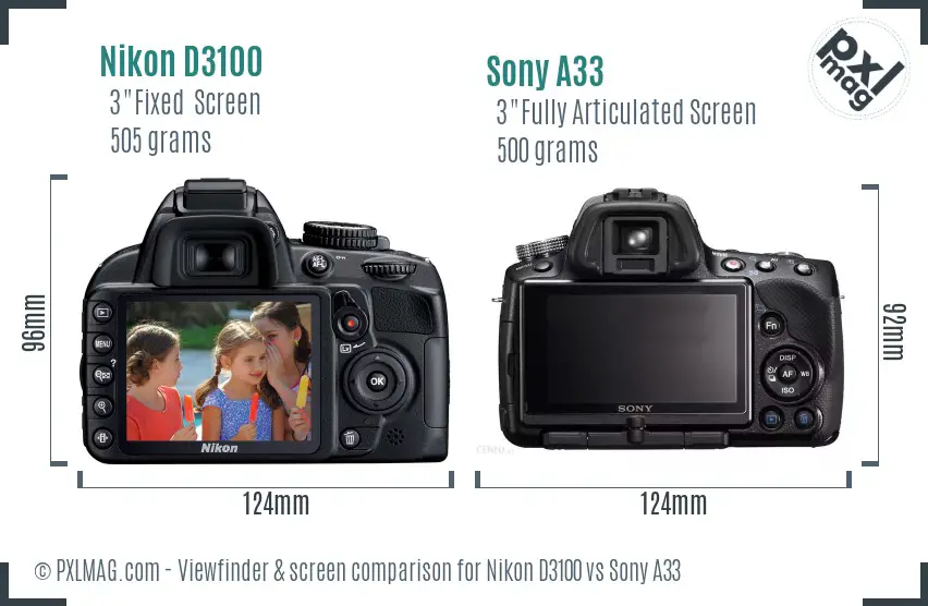Nikon D3100 vs Sony A33 Screen and Viewfinder comparison