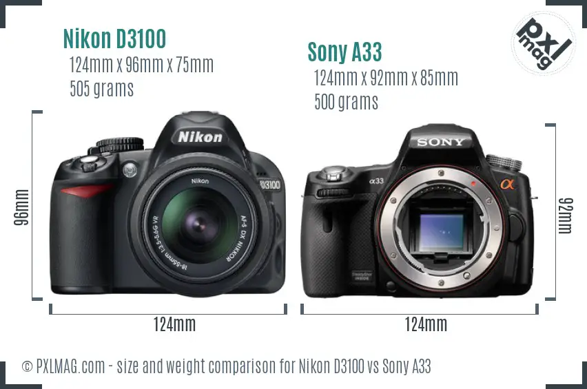 Nikon D3100 vs Sony A33 size comparison