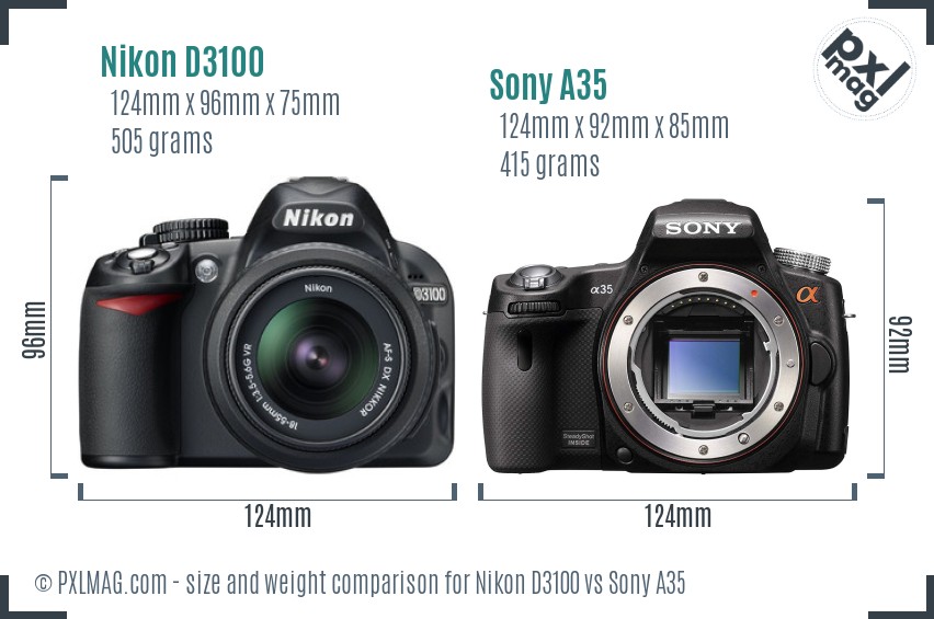 Nikon D3100 vs Sony A35 size comparison