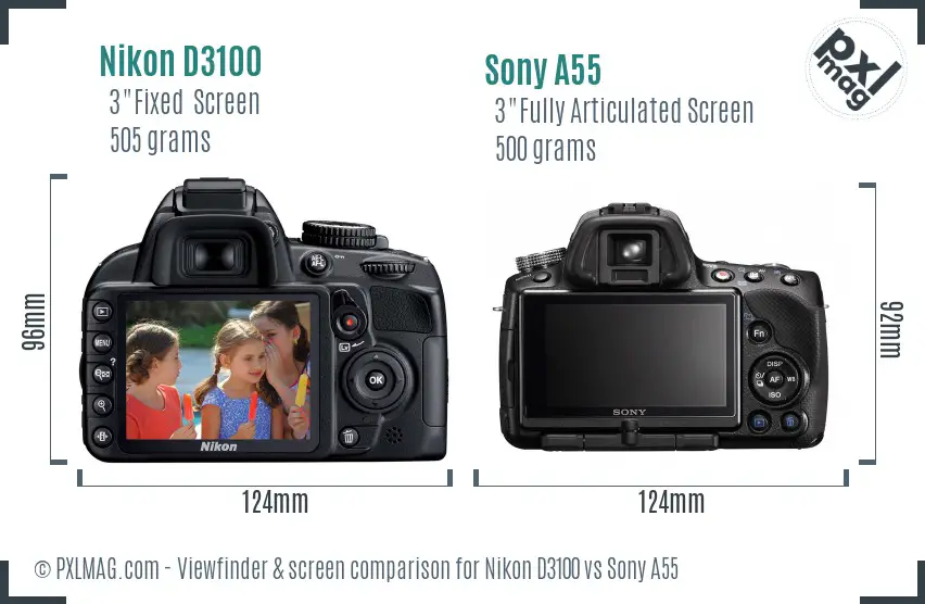 Nikon D3100 vs Sony A55 Screen and Viewfinder comparison
