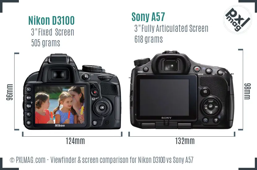 Nikon D3100 vs Sony A57 Screen and Viewfinder comparison