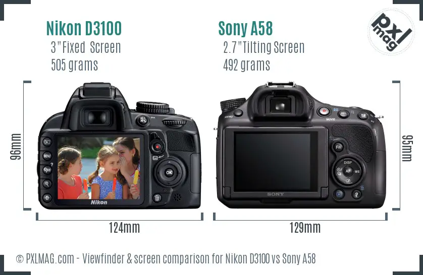 Nikon D3100 vs Sony A58 Screen and Viewfinder comparison