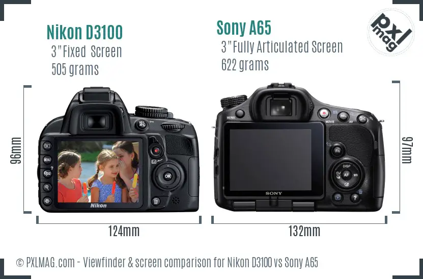 Nikon D3100 vs Sony A65 Screen and Viewfinder comparison