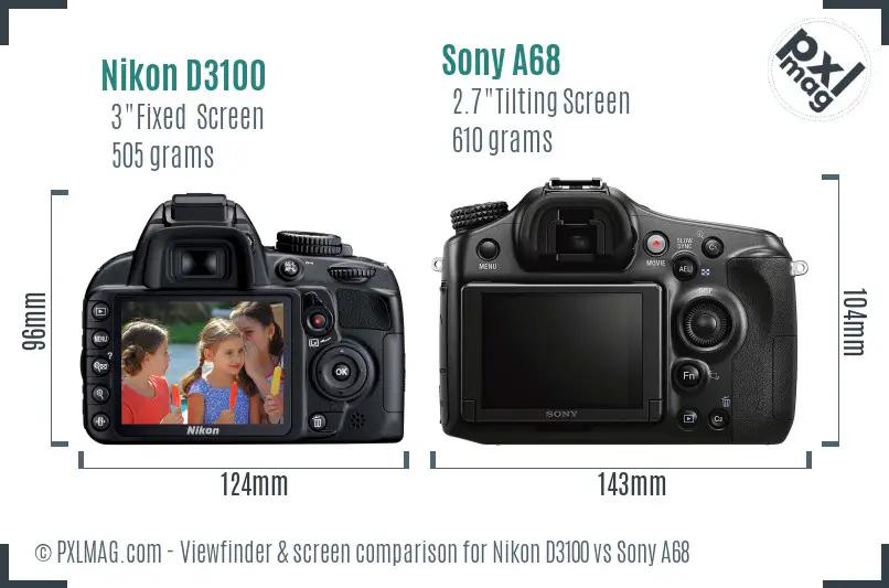 Nikon D3100 vs Sony A68 Screen and Viewfinder comparison Nikon D3100 vs Sony A68 Screen and Viewfinder comparison