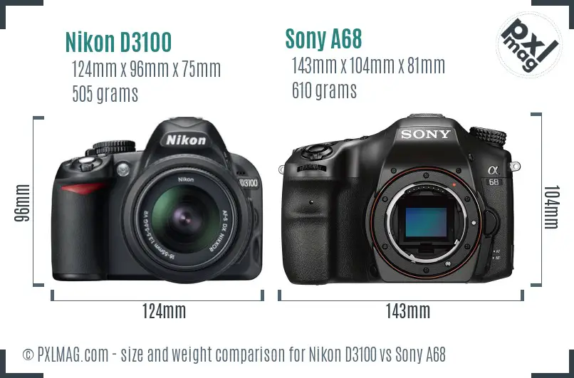 Nikon D3100 vs Sony A68 size comparison Nikon D3100 vs Sony A68 size comparison