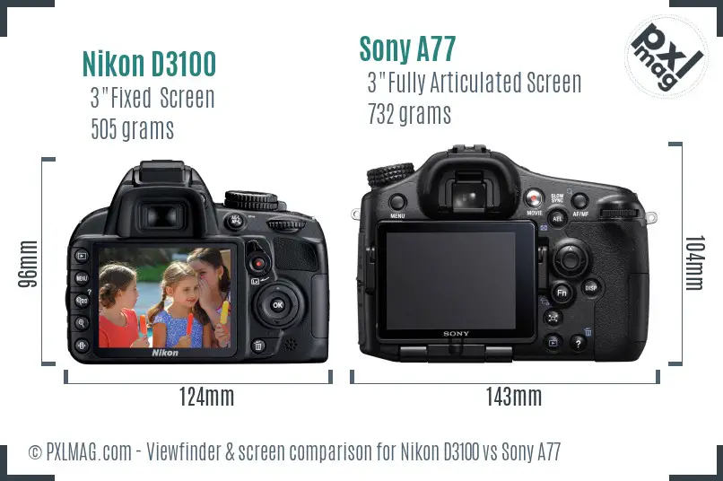 Nikon D3100 vs Sony A77 Screen and Viewfinder comparison Nikon D3100 vs Sony A77 Screen and Viewfinder comparison