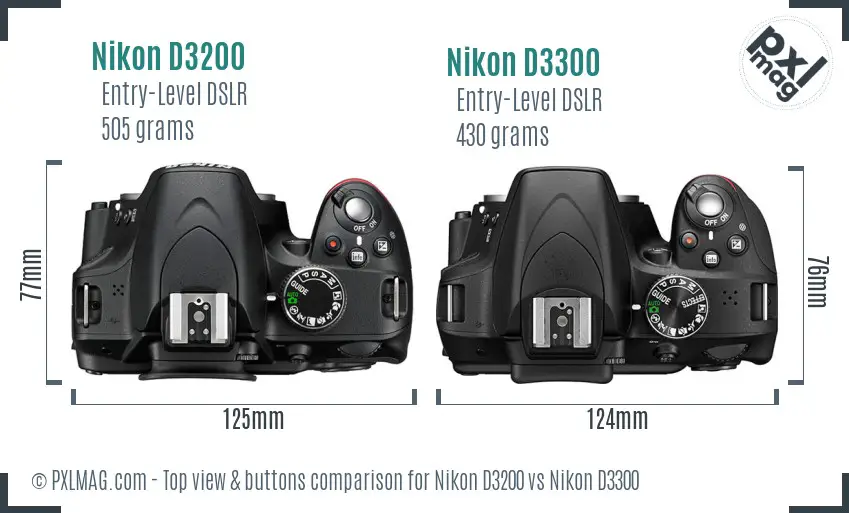 Nikon D3200 vs Nikon D3300 top view buttons comparison