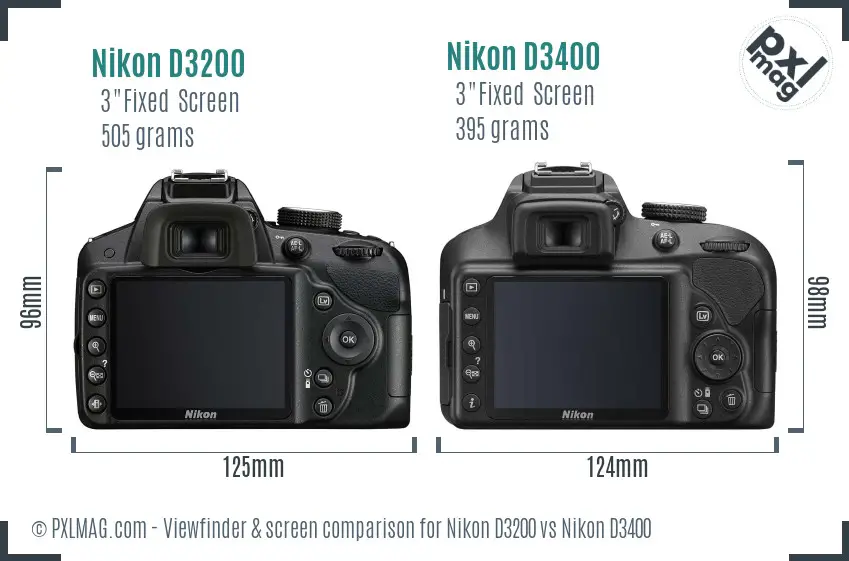 Nikon D3200 vs Nikon D3400 Screen and Viewfinder comparison