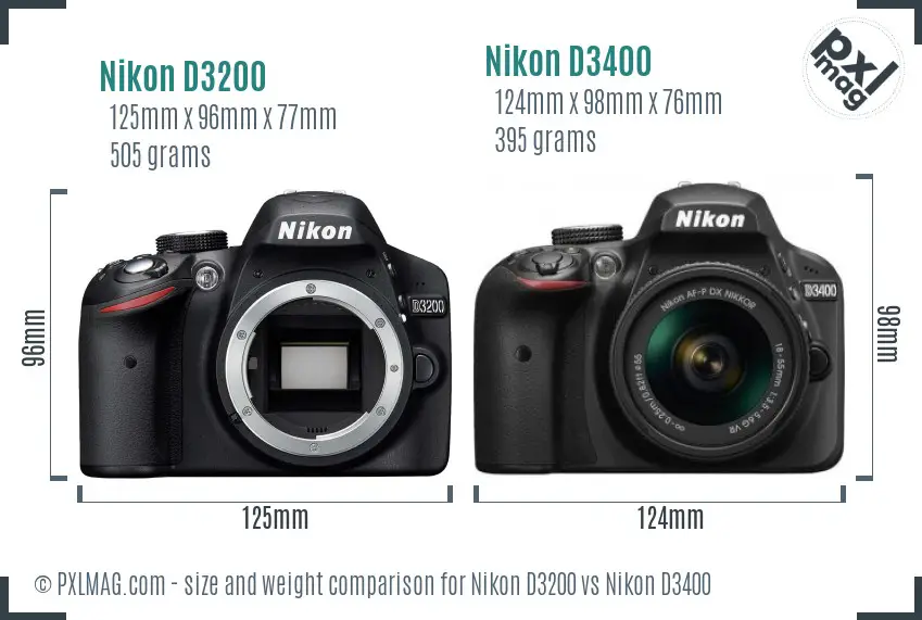 Nikon D3200 vs Nikon D3400 size comparison
