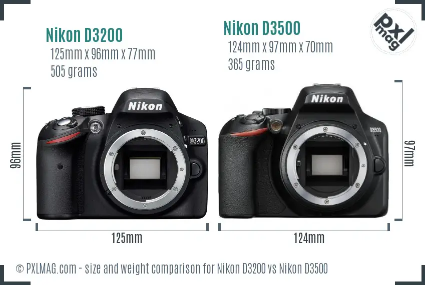 Nikon D3200 vs Nikon D3500 size comparison