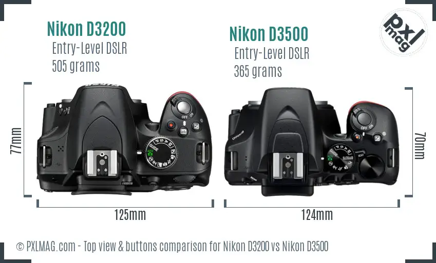 Nikon D3200 vs Nikon D3500 top view buttons comparison