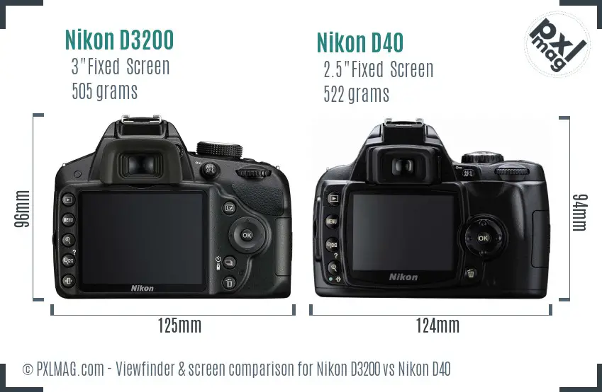 Nikon D3200 vs Nikon D40 Screen and Viewfinder comparison