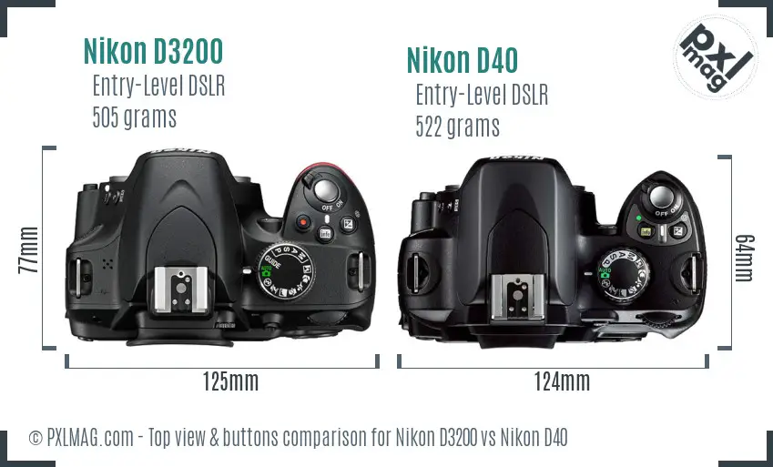 Nikon D3200 vs Nikon D40 top view buttons comparison