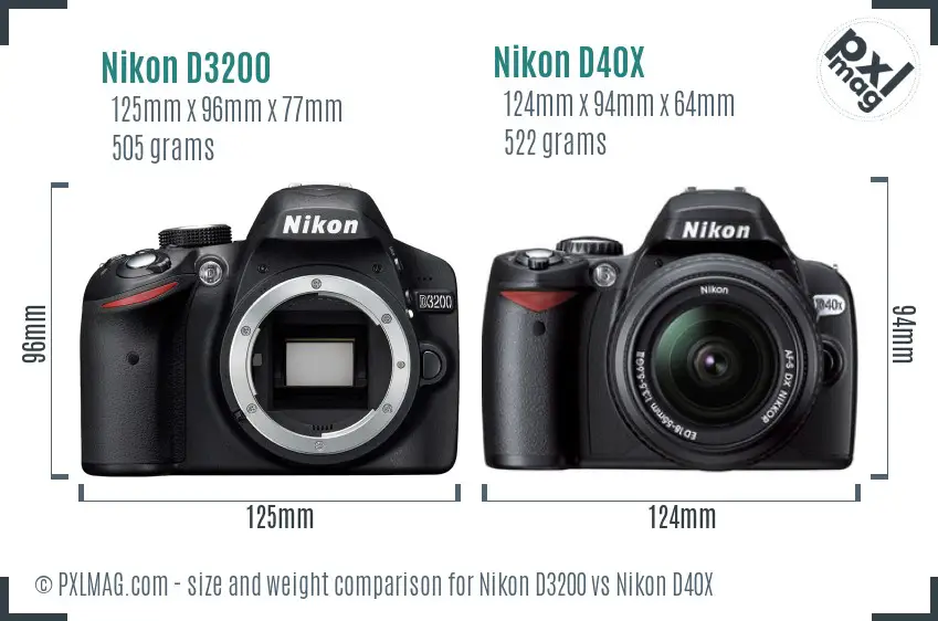 Nikon D3200 vs Nikon D40X size comparison