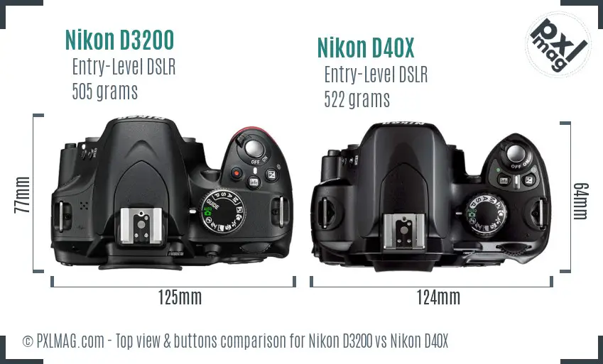Nikon D3200 vs Nikon D40X top view buttons comparison