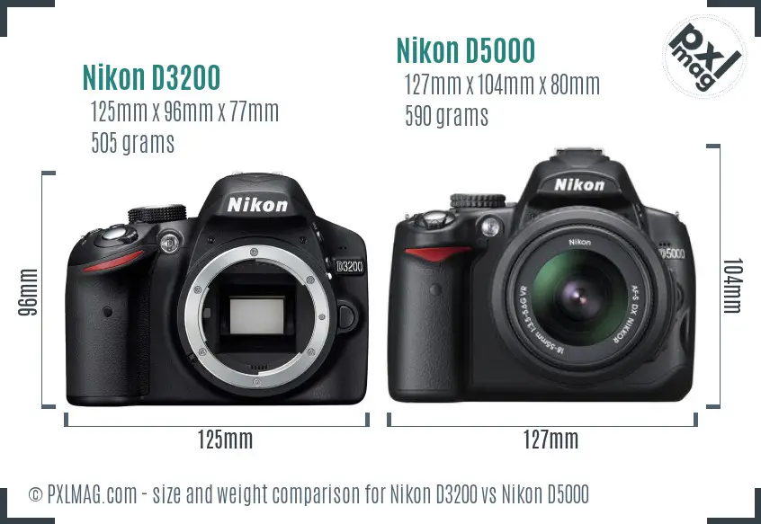 Nikon D3200 vs Nikon D5000 size comparison