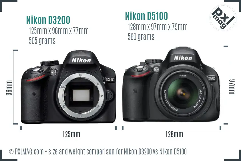 Nikon D3200 vs Nikon D5100 size comparison