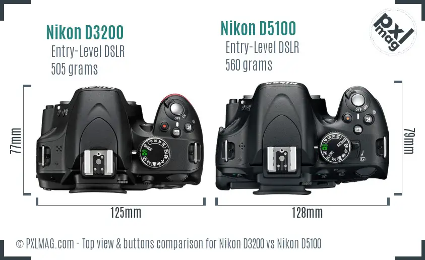 Nikon D3200 vs Nikon D5100 top view buttons comparison