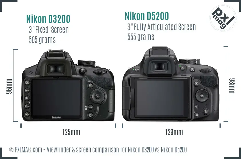 Nikon D3200 vs Nikon D5200 Screen and Viewfinder comparison