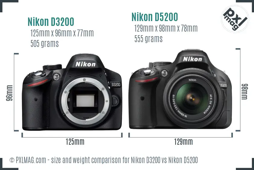 Nikon D3200 vs Nikon D5200 size comparison