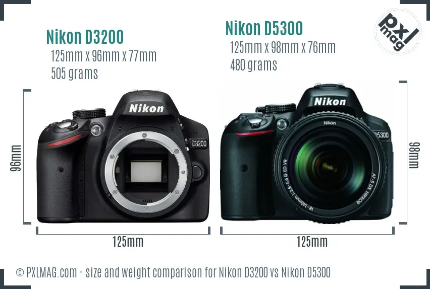 Nikon D3200 vs Nikon D5300 size comparison