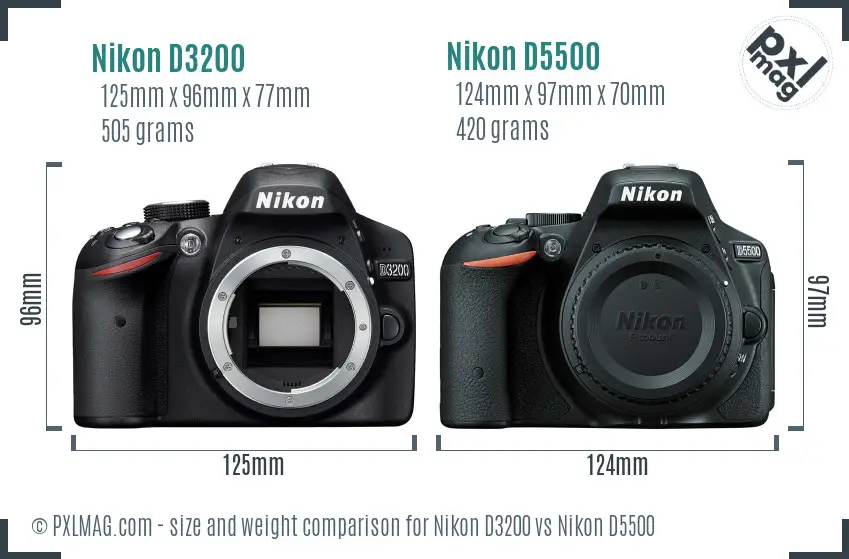 Nikon D3200 vs Nikon D5500 size comparison