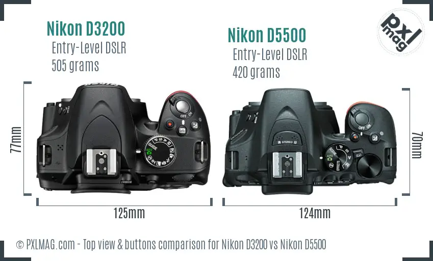 Nikon D3200 vs Nikon D5500 top view buttons comparison