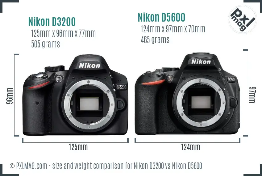 Nikon D3200 vs Nikon D5600 size comparison