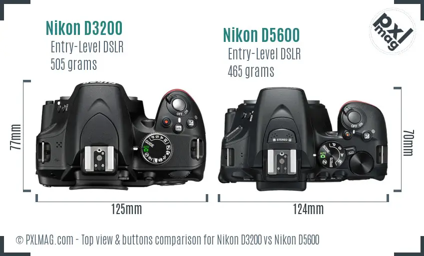 Nikon D3200 vs Nikon D5600 top view buttons comparison