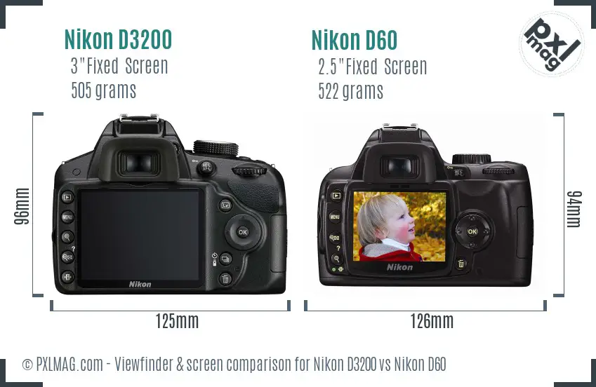 Nikon D3200 vs Nikon D60 Screen and Viewfinder comparison