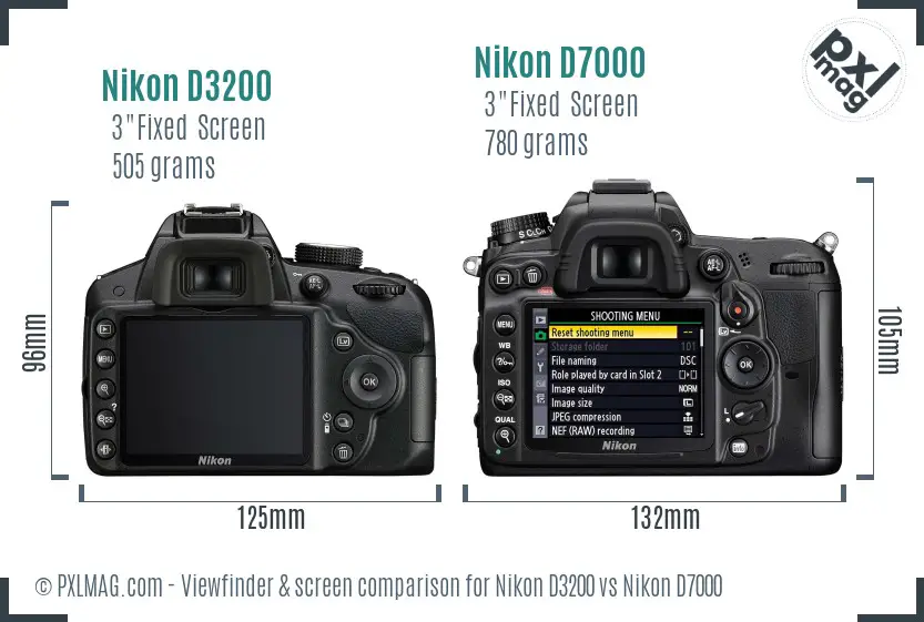 Nikon D3200 vs Nikon D7000 Screen and Viewfinder comparison