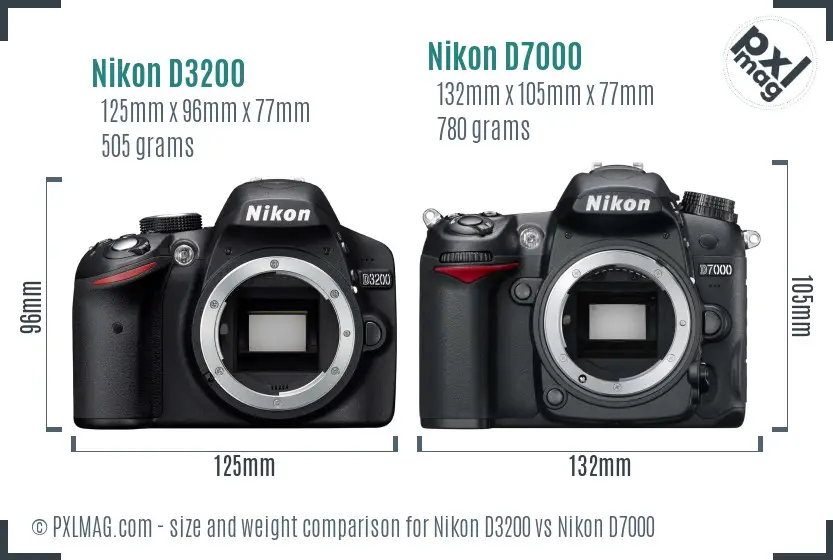 Nikon D3200 vs Nikon D7000 size comparison