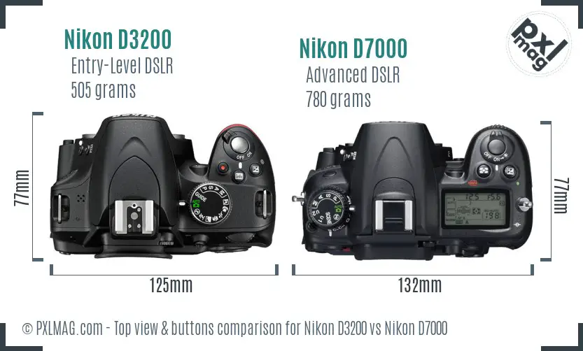 Nikon D3200 vs Nikon D7000 top view buttons comparison