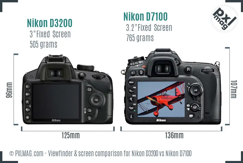 Nikon D3200 vs Nikon D7100 Screen and Viewfinder comparison
