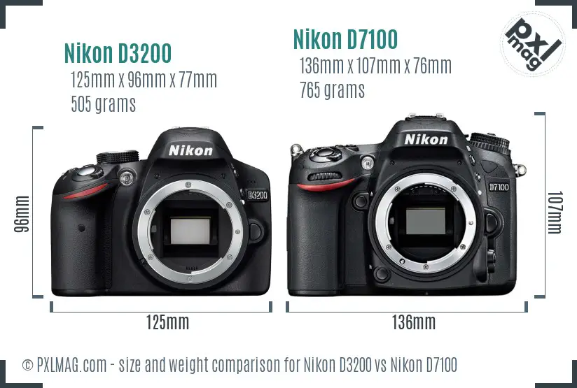 Nikon D3200 vs Nikon D7100 size comparison