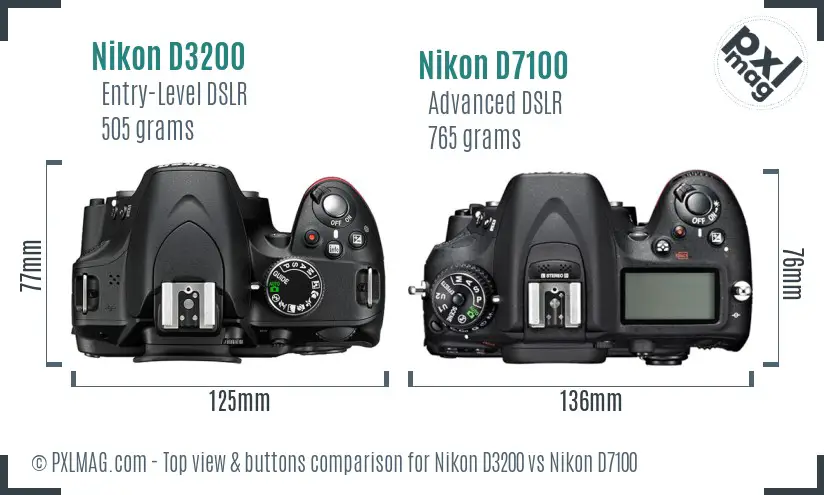 Nikon D3200 vs Nikon D7100 top view buttons comparison