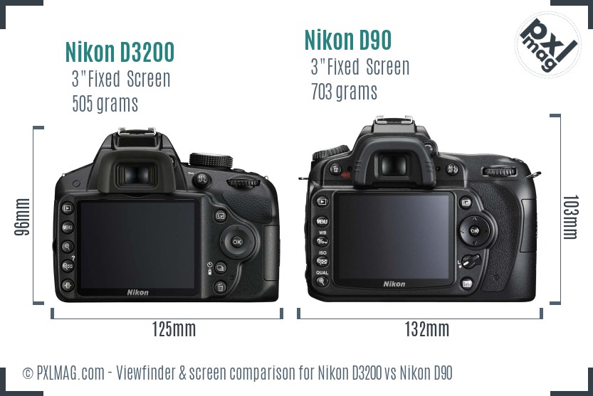 Nikon D3200 vs Nikon D90 Screen and Viewfinder comparison