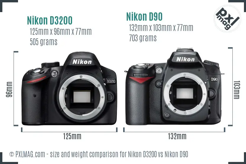 Nikon D3200 vs Nikon D90 size comparison