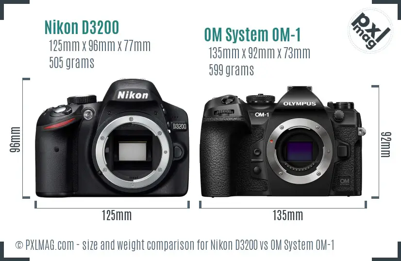 Nikon D3200 vs OM System OM-1 size comparison Nikon D3200 vs OM System OM-1 size comparison