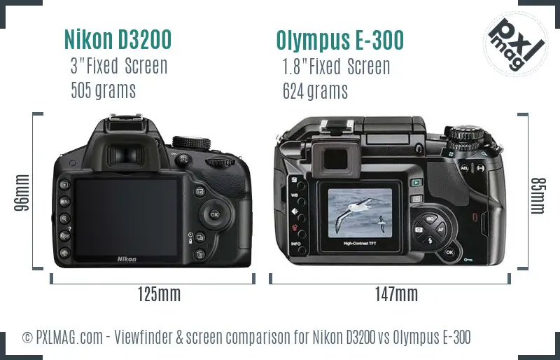 Nikon D3200 vs Olympus E-300 Screen and Viewfinder comparison