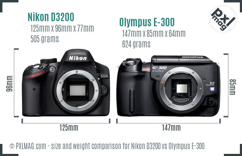 Nikon D3200 vs Olympus E-300 size comparison