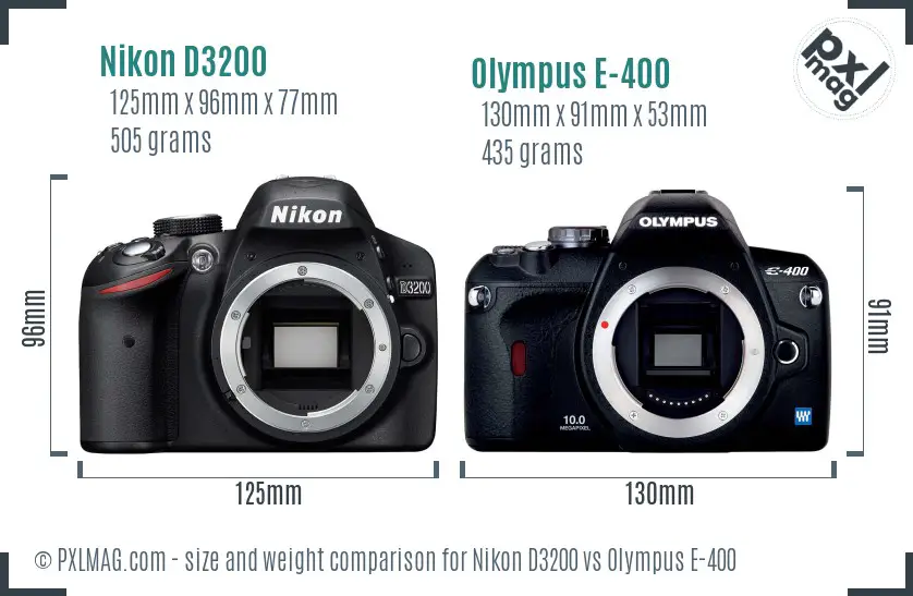 Nikon D3200 vs Olympus E-400 size comparison