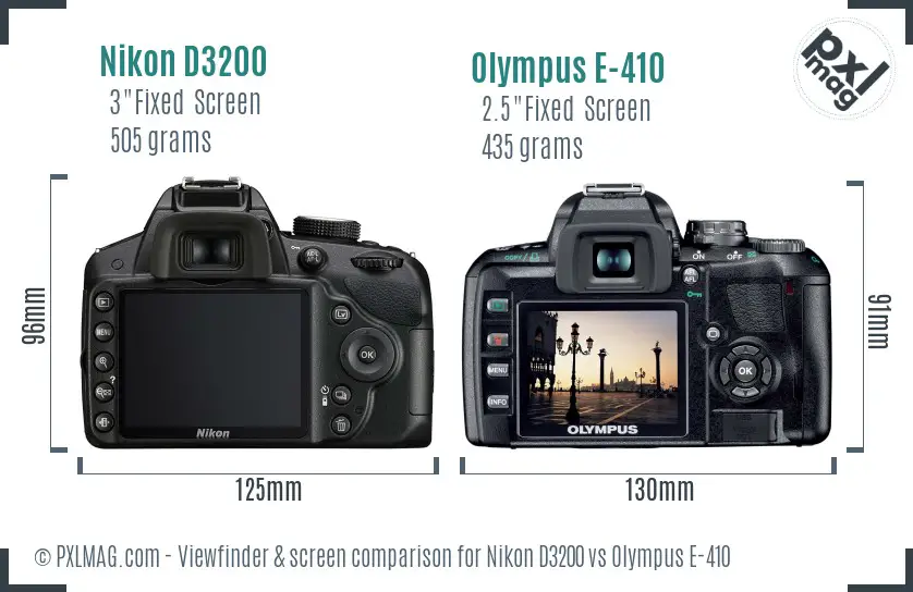 Nikon D3200 vs Olympus E-410 Screen and Viewfinder comparison