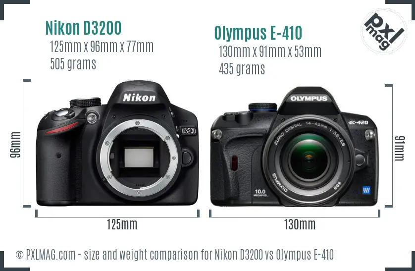 Nikon D3200 vs Olympus E-410 size comparison