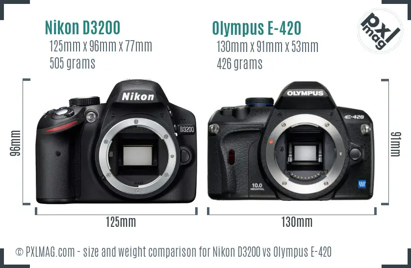 Nikon D3200 vs Olympus E-420 size comparison